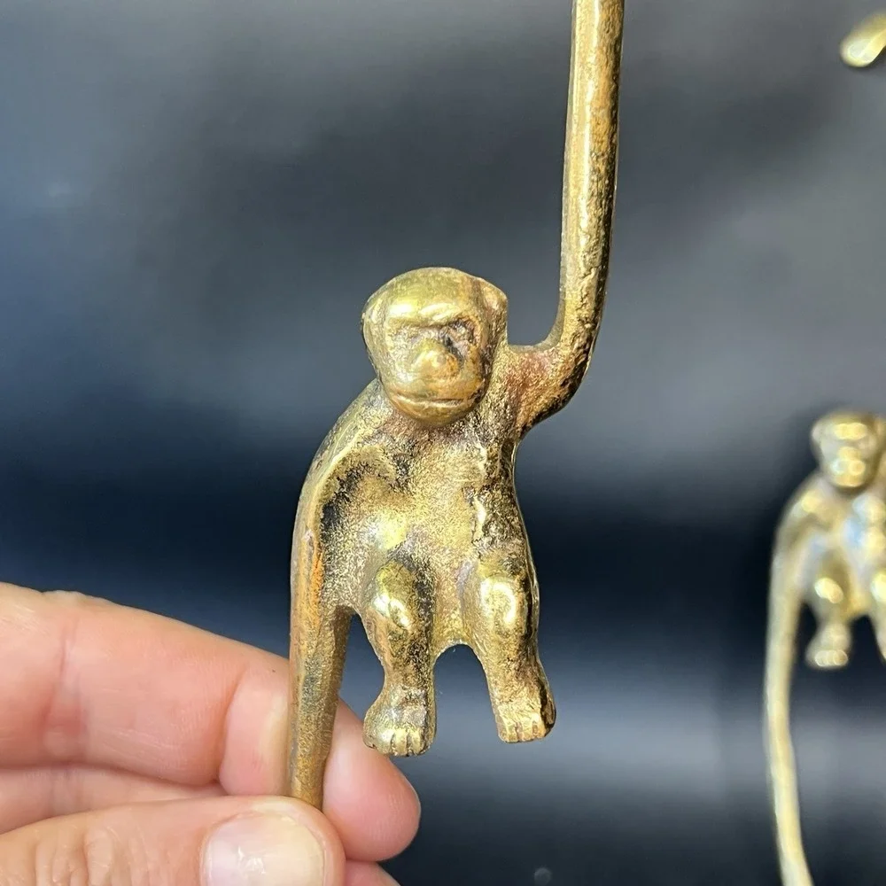 Vintage Brass Monkey Hanging Hook Hanger - Set of 3 - 8